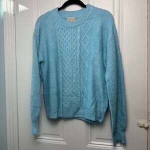 Any Body Cable Knit Crewneck Sweater Womens Small Blue Knit NWOT QVC